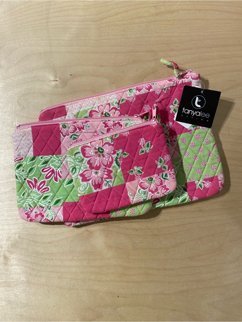 TanyaLee Design Quilted Floral Pouch Set - Pink & Green (BR)